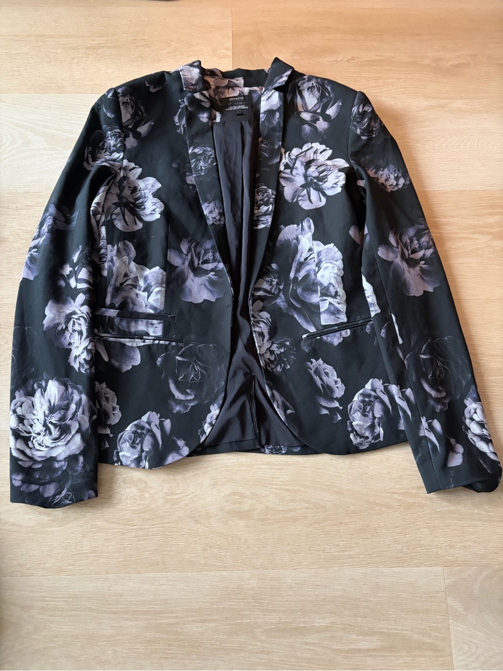 RW&CO Black Grey Floral Stretch Lined Blazer Size 4